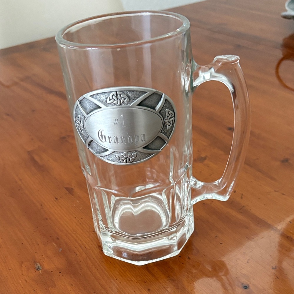 Glass Beer Mug with Silver Accent
